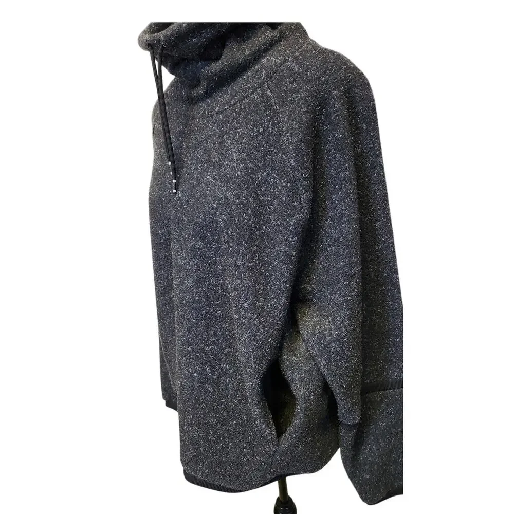 Nike Funnel Neck Fleece Pullover Heathered Black Gray Athletic Sweatshirt Medium